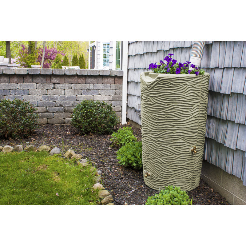 Sandstone Textured 65 Gallon Plastic Rain Barrel with Brass Spigots