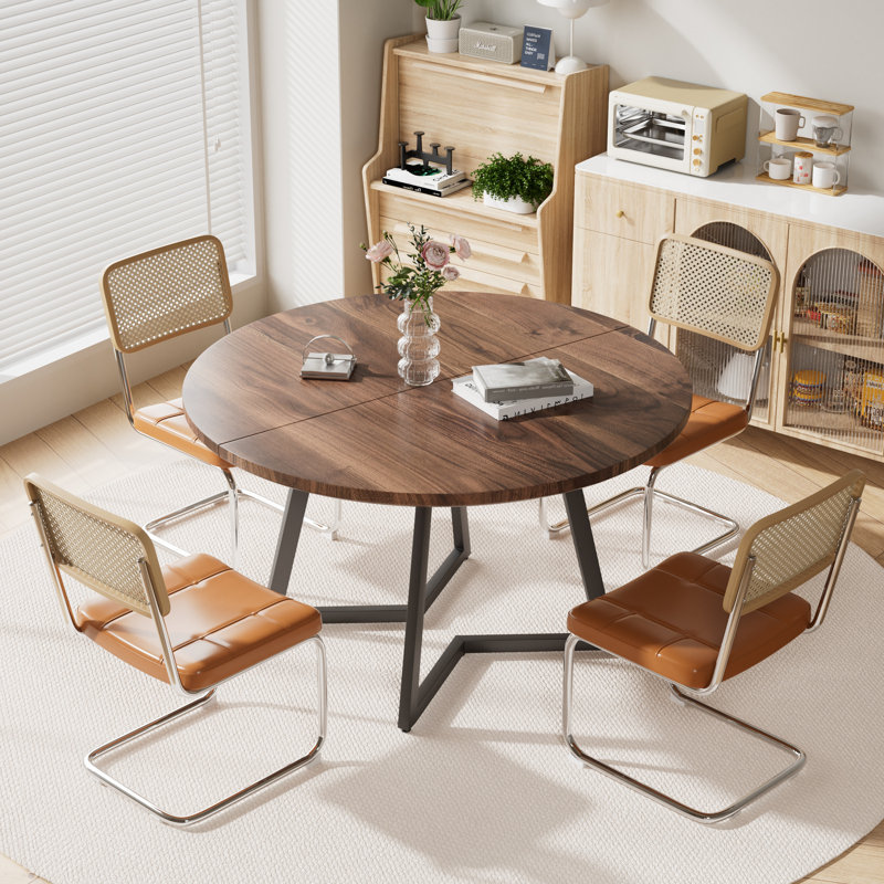 Round Dining Table Sets for 4-6, Brown, 5