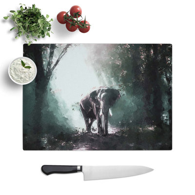 Glass Elephant Roaming in A Green Forest in Abstract Chopping Board