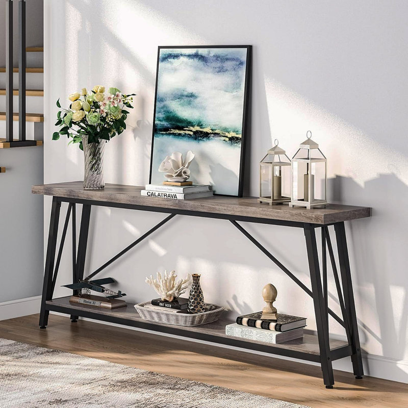 Table de salon industrielle 70,9 po gris clair et noir