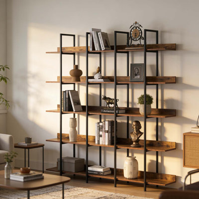 5 Tier Bookcase with Vintage Industrial Style,Open Shelf for Home Office Storage and Display