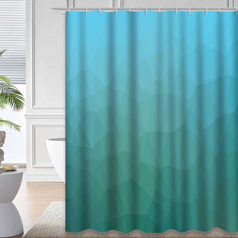 Rideau de douche géométrique bleu clair avec 12 crochets, L 72 po x l 78 po