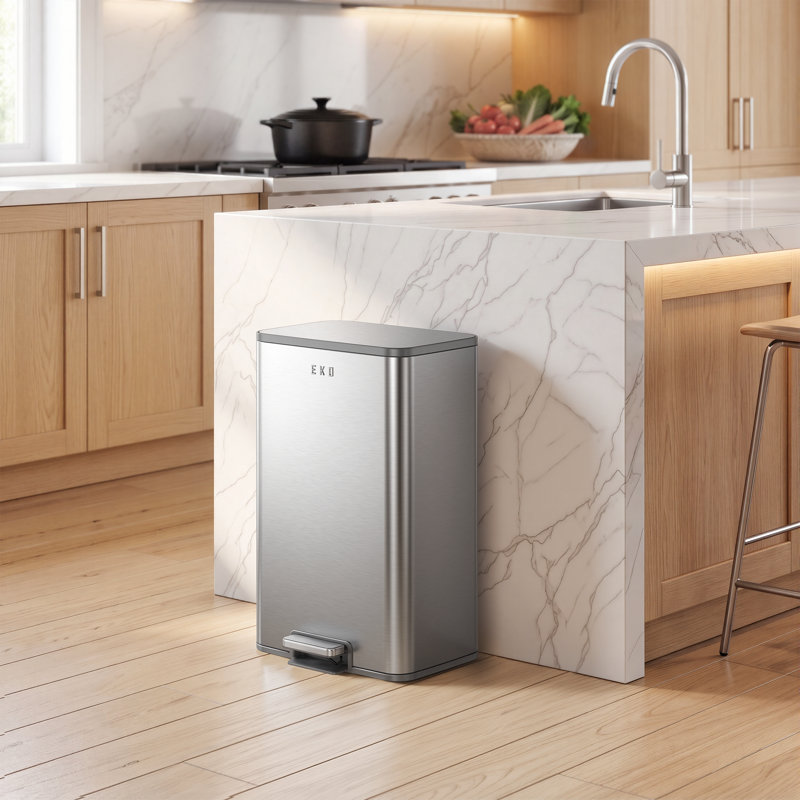 Poubelle de cuisine en acier inoxydable avec couvercle à fermeture en douceur et seau intérieur amovible EKO Marina