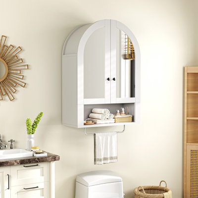 Armoire murale arquée avec portes en miroir et tablettes réglables pour la salle de lavage, la salle de bain et la cuisine