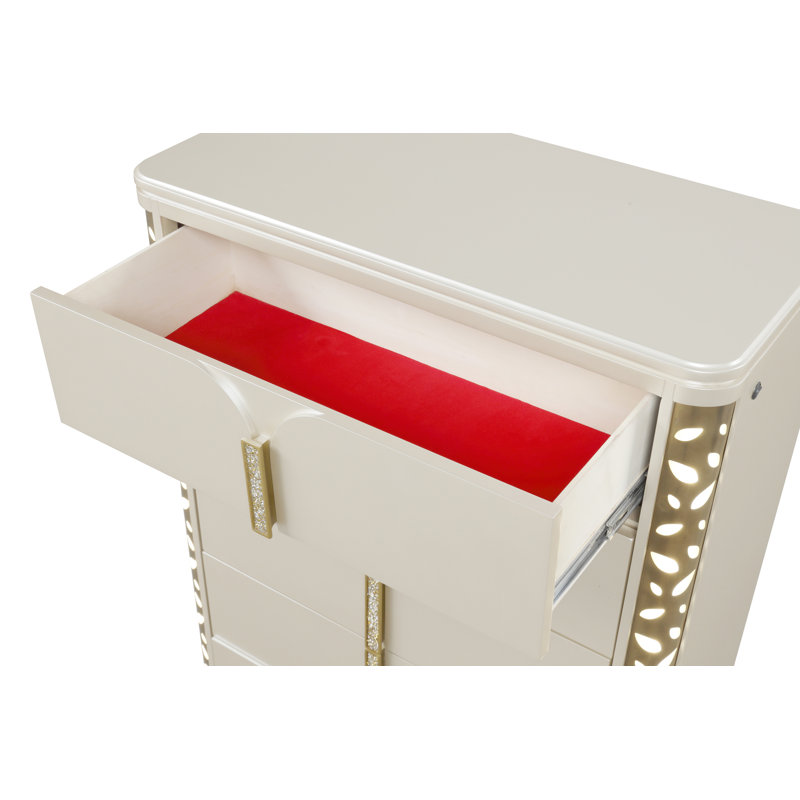 Commode en bois beige de style traditionnel Cendrillon avec accents DEL dorés