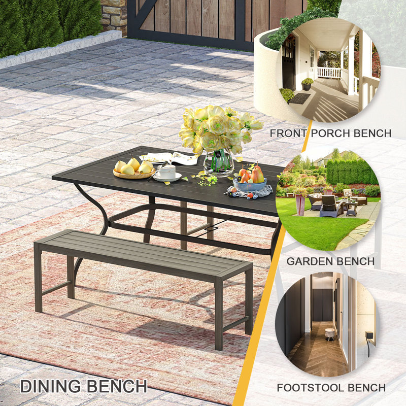 Banc d'extérieur en métal Allanah, Bois brossé gris