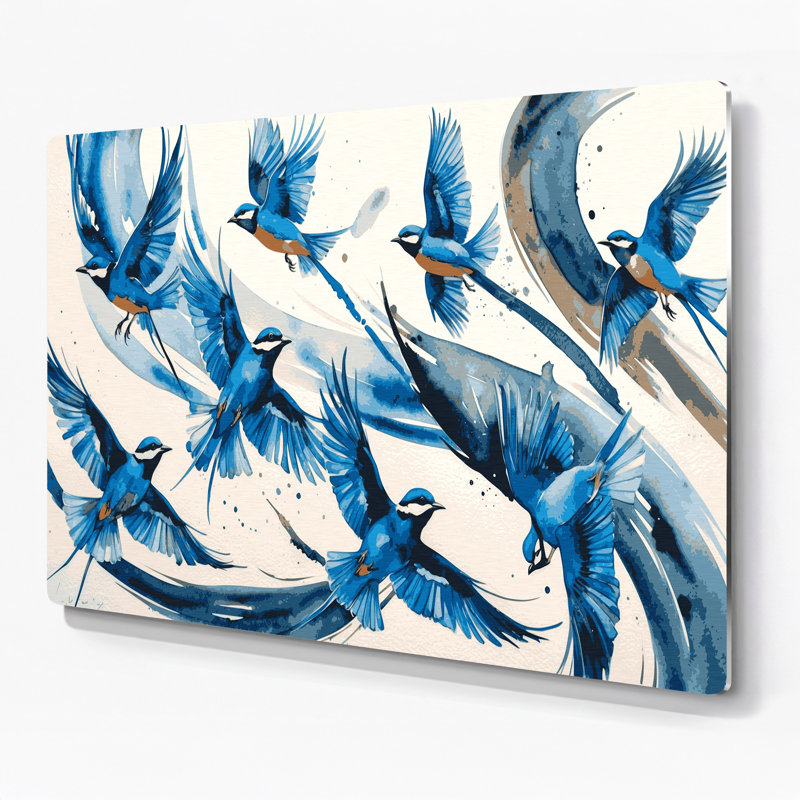 Oiseaux, art mural en métal beige et gris, H 11 po x l 14 po
