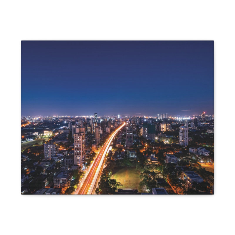 «Mumbai Night Skyline», toile d'art à couper le souffle, paysage urbain époustouflant, H 16 po x l 20 po