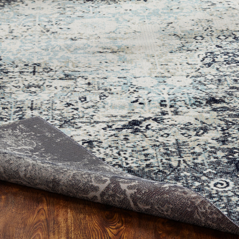 Pocasset Abstract Area Rug in Blue/Gray/Navy, Rectangle 9'3" x 13'