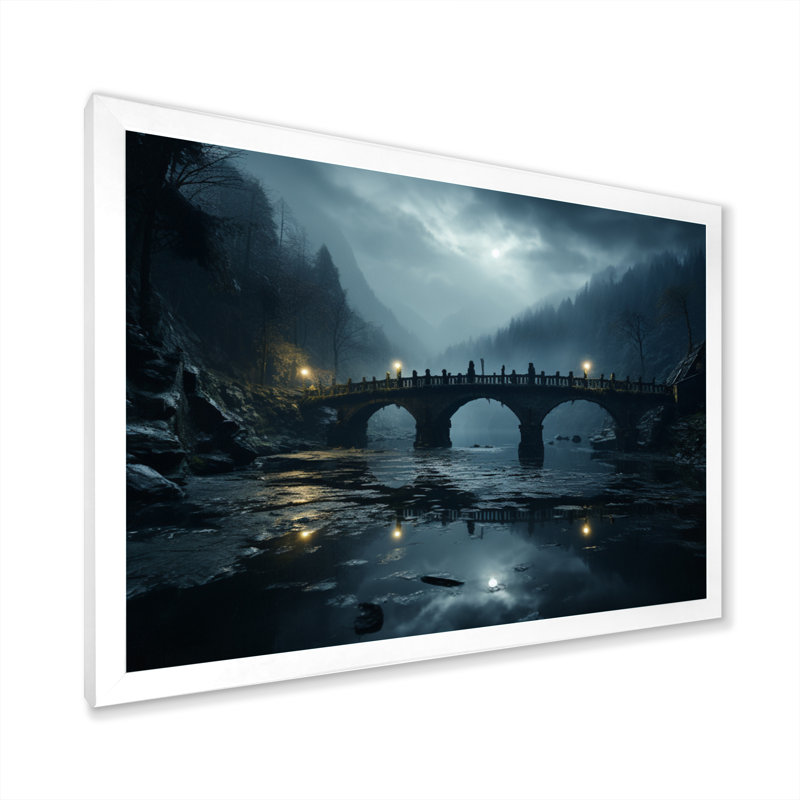 «Blue Bridge In Silence I», impressions d'art mural, H 16 po x l 32 po x P 1 po, Cadre photo blanc