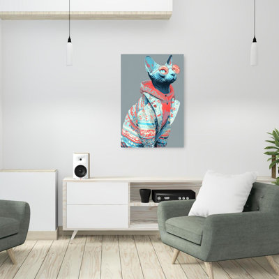 Stylish Sphynx Cat Fashion Modern Vibrant Cat Portrait Wall Art