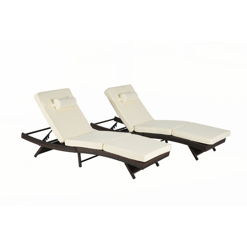 Outdoor Wicker Long Reclining Chair Set of 2, khaki