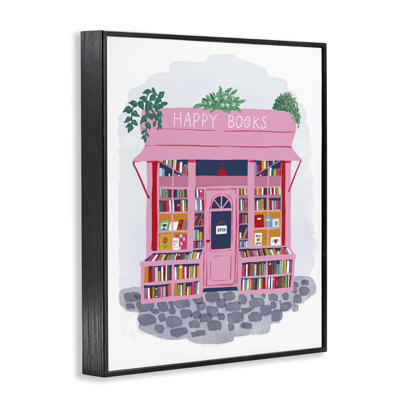 «Pink Bookstore Shop», estampe numérique de Be Ni La, H 30 po x l 24 po, Giclée encadrée noir minuit