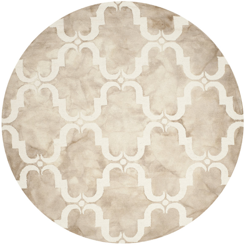 Berman Hand Tufted Wool/Cotton Geometric Rug in Beige/Ivory, Round 7'