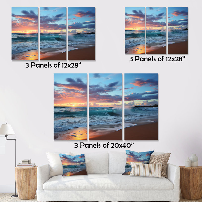 «Sunset Beachside Horizon IV», reproduction sur toile 3 pièces, H 28 po x l 36 po x P 1 po