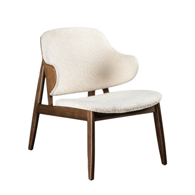 Walnut Frame Beige Boucle Fabric Mid-Century Wingback Chair, 23 In Wide, 29 Depth, For Main Living Space And Modern Accent Fabric, Engineered Wood, High Reading