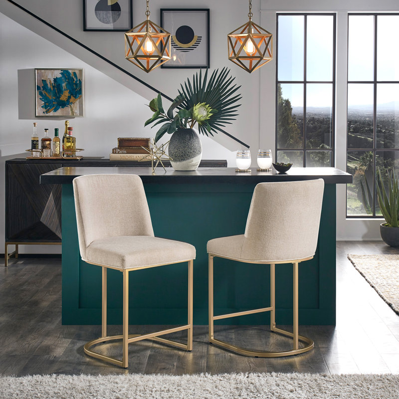 Upholstered Counter Stool with Metal Frame, Beige, Counter Stool (24" Seat Height)