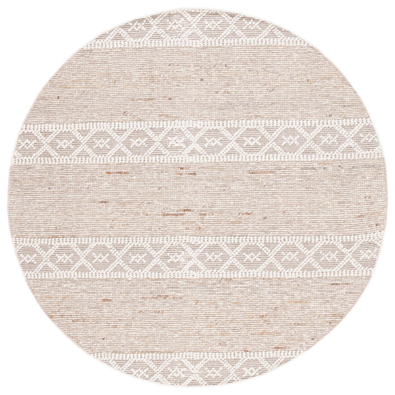 Tapis beige / ivoire en laine / coton tissé à la main Areionna, Rond 6 pi