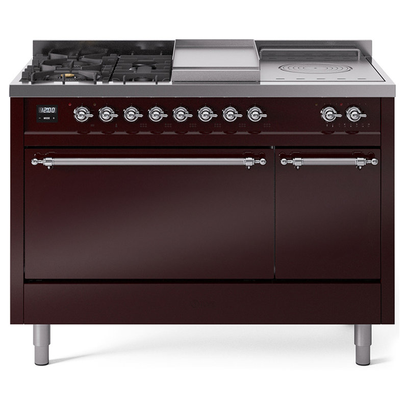 ILVE Nostalgie II, cuisinière à double combustible de 48 po, 5 brûleurs, plaque chauffante, surface de cuisson française