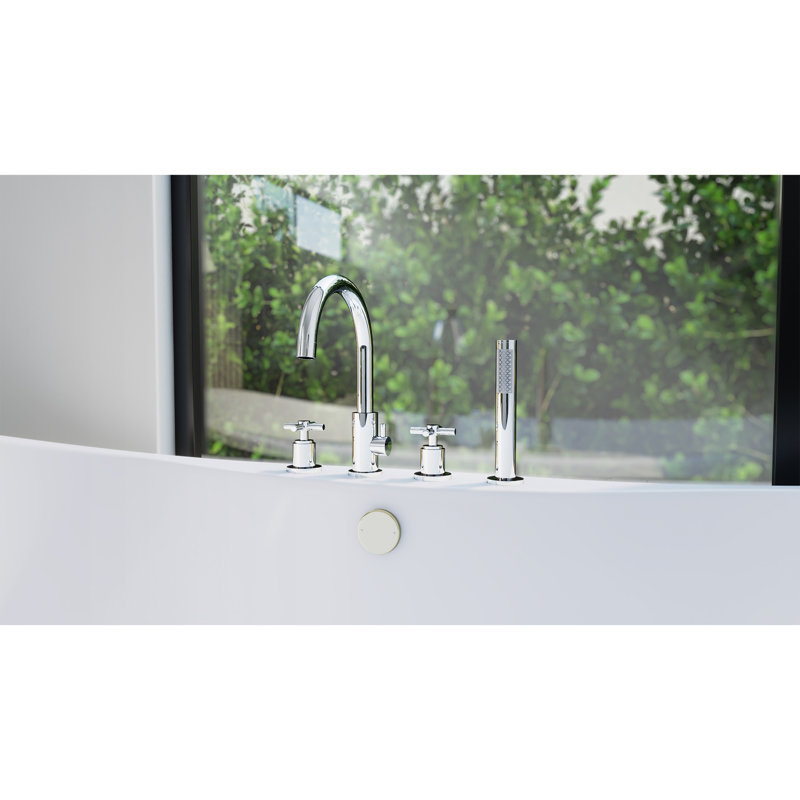 DreamLine Atlantic 12 in. x 8 in. Deck Mounted Tub Faucet with Handshower, Chrome