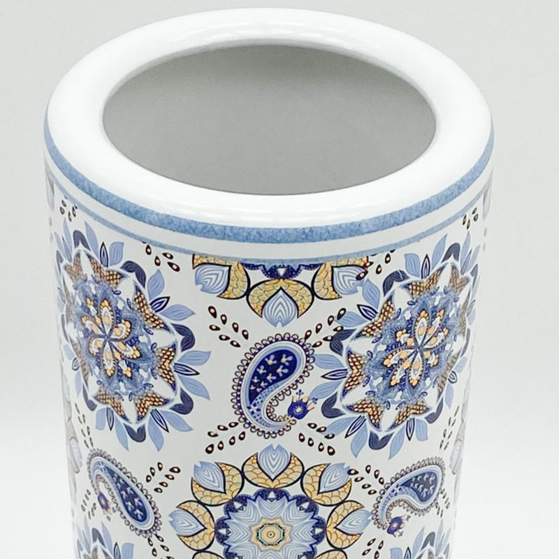 Bethsheba Ceramic Freestanding Umbrella Stand  | Hand Finished Distressed Multicolour Glaze Decorative Entryway Accent