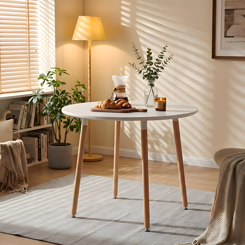 100cm Modern Beech Wood Dining Table with Solid Wood Legs - Round Table, 100cm W x 100cm D x 74.5cm H