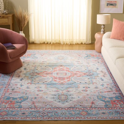 Tapis oriental turquoise en polyester tissé à la machine Roshaun