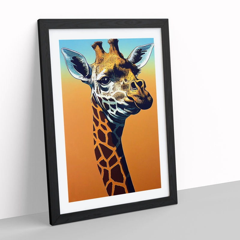 Funky Giraffe - Single Picture Frame Print, Black, 64cm H x 46cm W x 2cm D