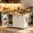 Fluted Cabinet Rolling Kitchen Island with Drop Leaf Top, Adjustable Interior Shelves & Convertible Feet Design-1106134006