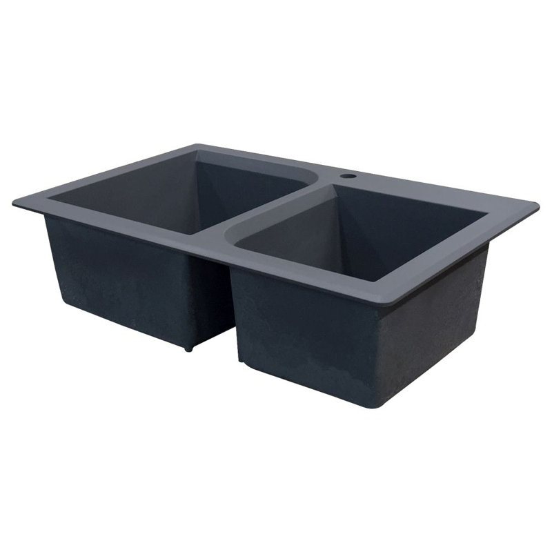 Évier de cuisine en granite à double décalage l 33 po x l 22 po Radius, Gris