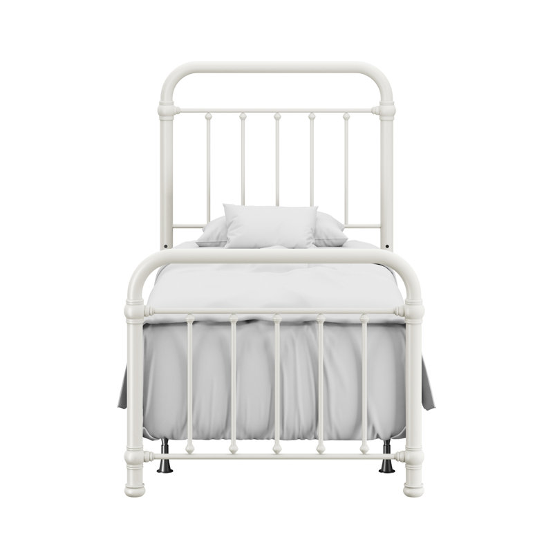 Melancon Metal Spindle Bed, Twin, Soft White/Satin Beige