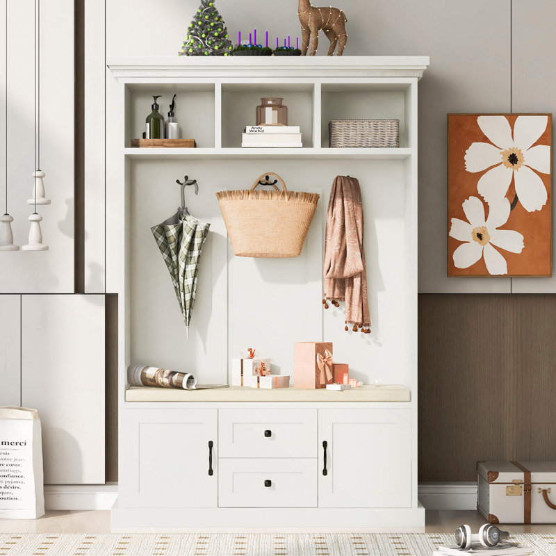 Arbre d'entrée U-Can avec 3 crochets, portemanteau, banc d'entrée, banc de rangement, conception 3 en 1, 47,2 po, pour entrée, couloir