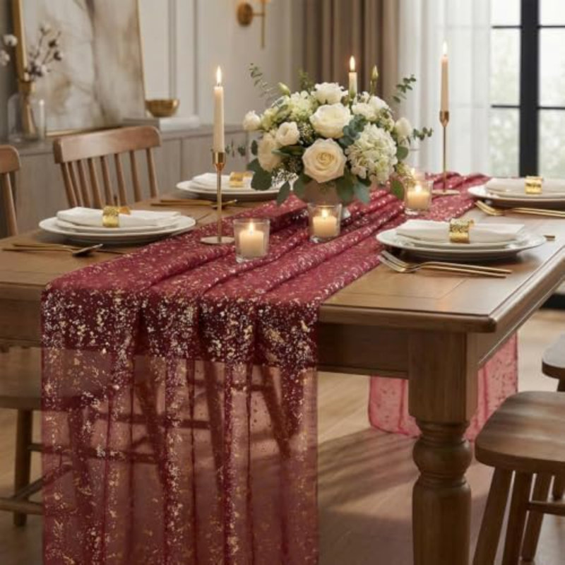 Chemin de table 6 pièces en gaze doré bourgogne 6 pouces 120 pouces 10pi