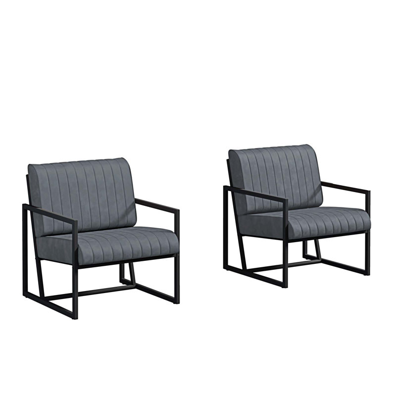 Chaise avec accoudoirs en cuir synthétique 1 pièce Melat, Gris