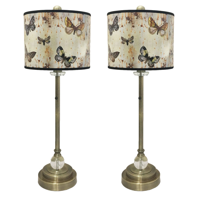 Ensemble de lampes de buffet en cristal 28 po, Laiton antique