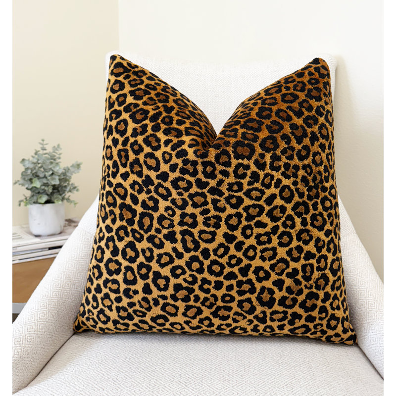 Housse de coussin en velours Leopard, Carré 20 po, Imprimé animal bronze