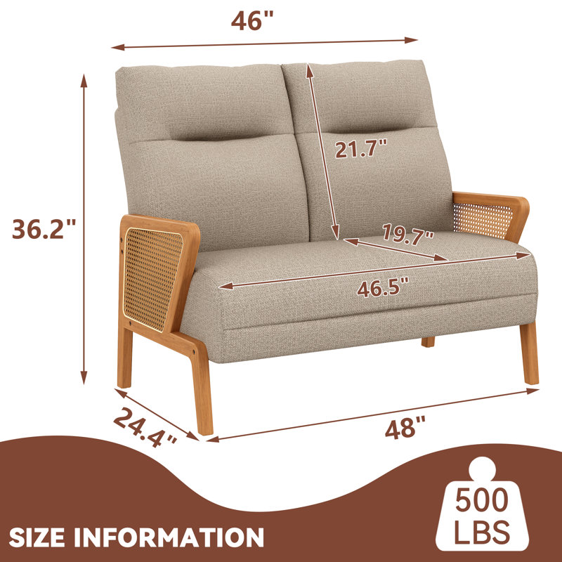 Canapé 48 po avec accoudoirs en rotin, Taupe