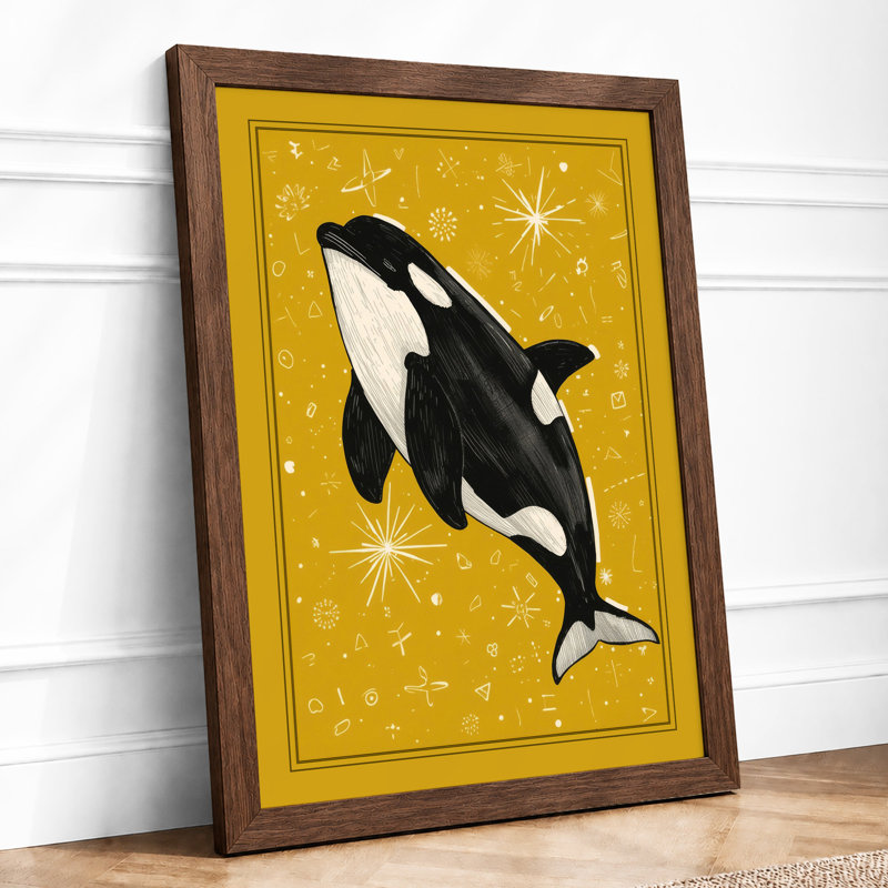 Leaping Whale in Gold Modern - Framed Print, Walnut, A1 - 84.1 x 59.4 cm