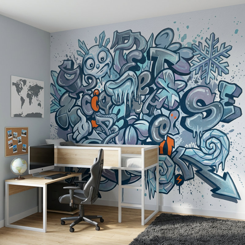 Papier peint graffiti art mural amovible, 140 po x 108 po, Peler et coller
