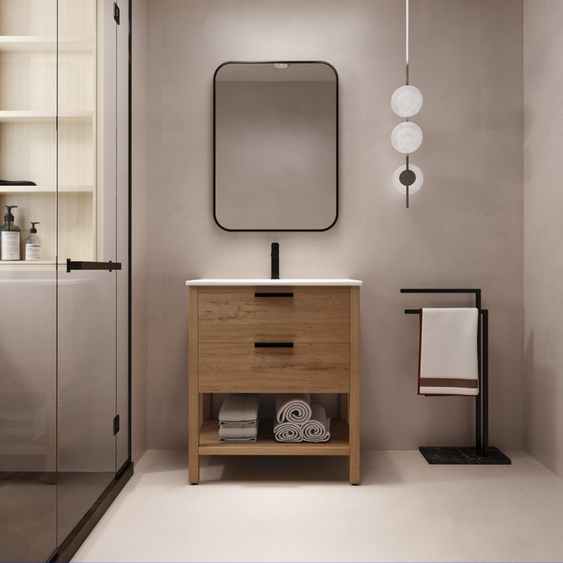 Lamari 30.47 " W Freestanding Standard 1 Single Vanity Bathroom Vanity With Ceramic Top