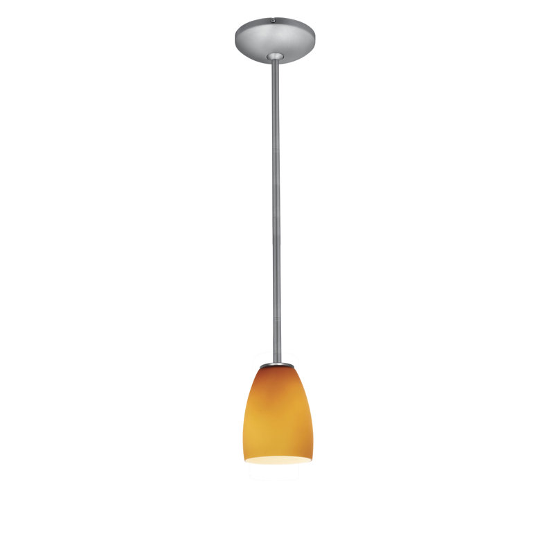 Luminaire suspendu en forme de cloche à 1 lumière Phinney, Acier brossé, Ambre