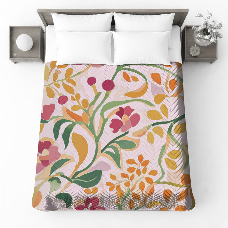 Couvre-lit matelassé à motif floral, Grand lit