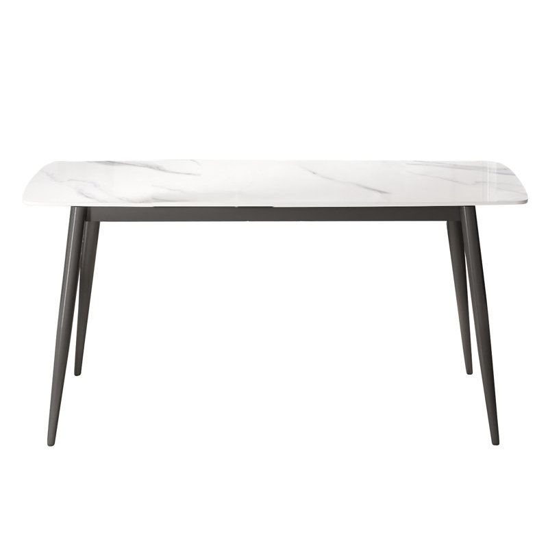 62.99" Modern Artificial Stone White Curved Edge Dark Grey Metal Leg Dining Table-Can Accommodate 6 People(Dining Table Only)
