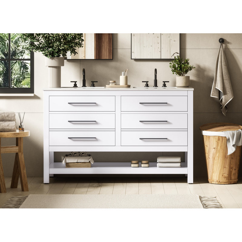 54 inch Double Bathroom Vanity_Modern_VF60554, White