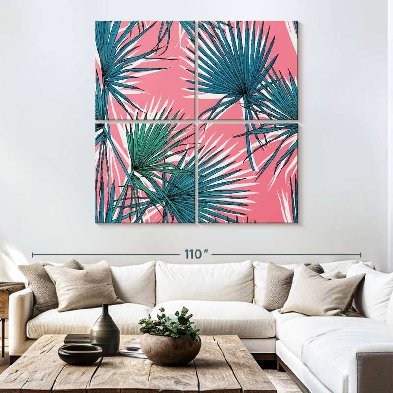 Harnek Fan Palms On Pink, 74" H x 74" W