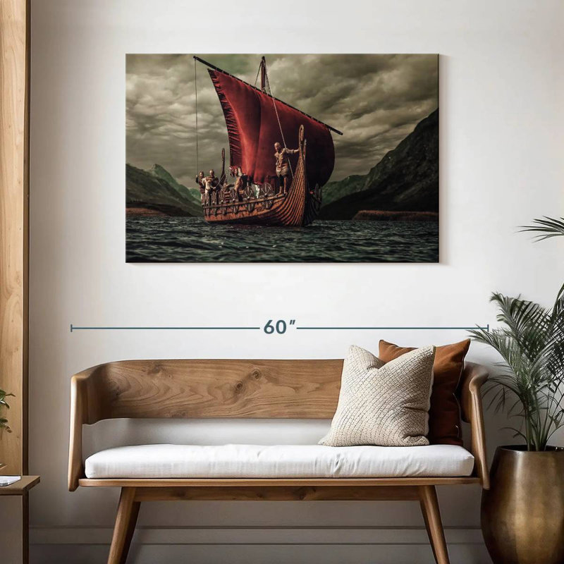 Mehar Vikings sur un bateau Drakkar, H 30 po x l 45 po
