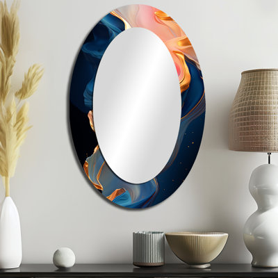 Rose et or abstrait liquide encre II - miroir mural ovale moderne