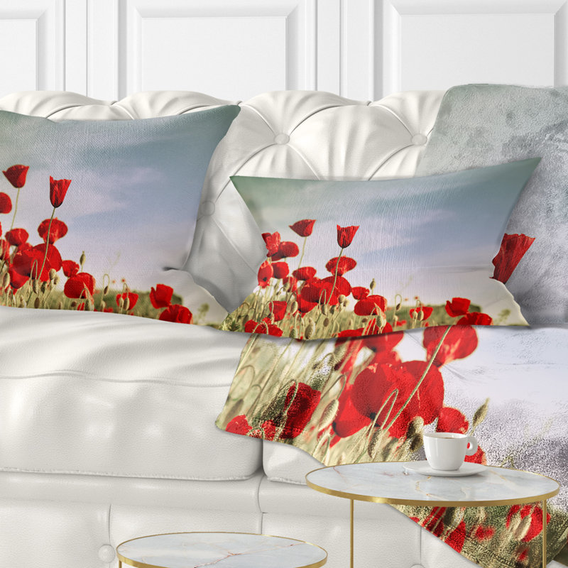 Coquelicots rouges florissants - coussin à imprimé floral