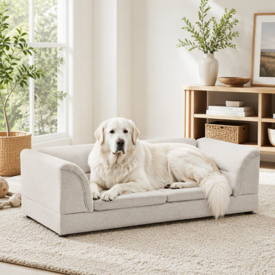 Canapé surdimensionné pour animaux de compagnie, canapé rectangulaire pour chien avec accoudoirs courbés, canapé confortable en tissu de lin pour chiens de grande taille et surdimensionnés