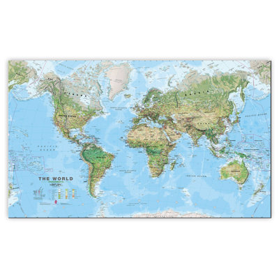 Large World Wall Map Environmental 1 Piece Wrapped Canvas Wall Art
